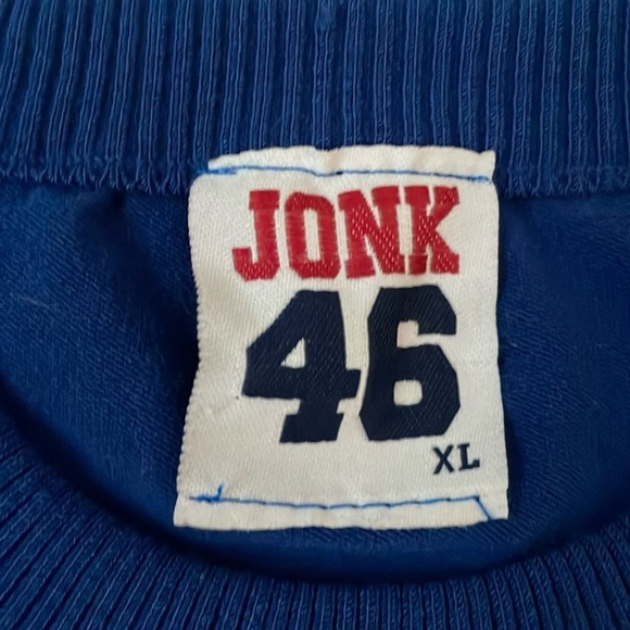 JONK 46 Men Crewneck Sweater Navy Multicolored stripe Size L Made in Italy NWOT - Picture 3 of 11